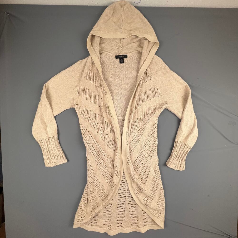 Style & Co Hooded Open Knit Long Cardigan